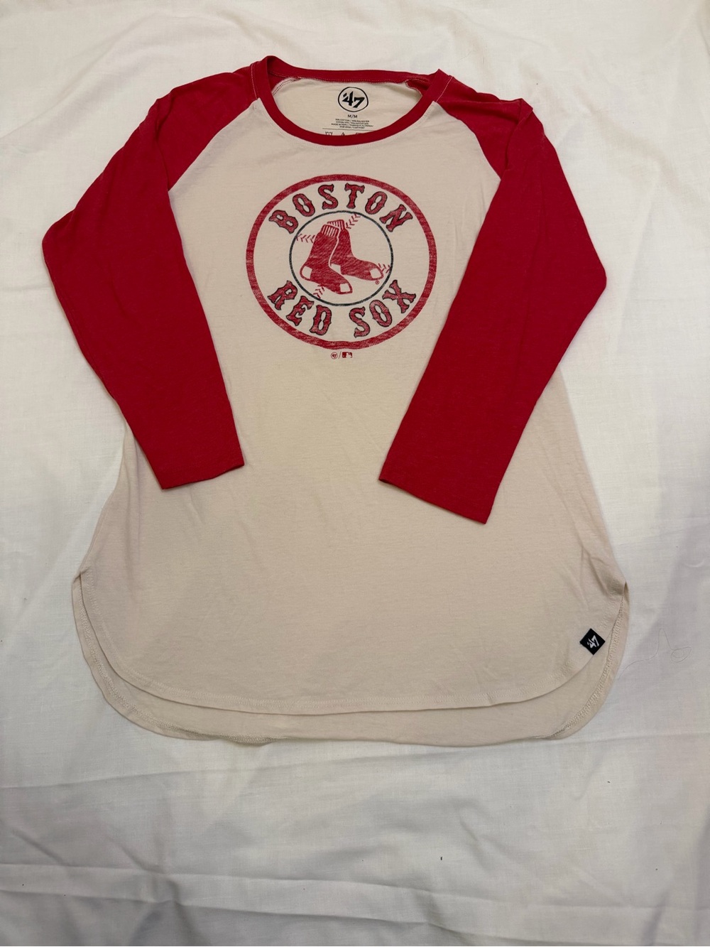 47 Women's Cream and Red Boston Red Sox Raglan Long Sleeve Tee Shirt